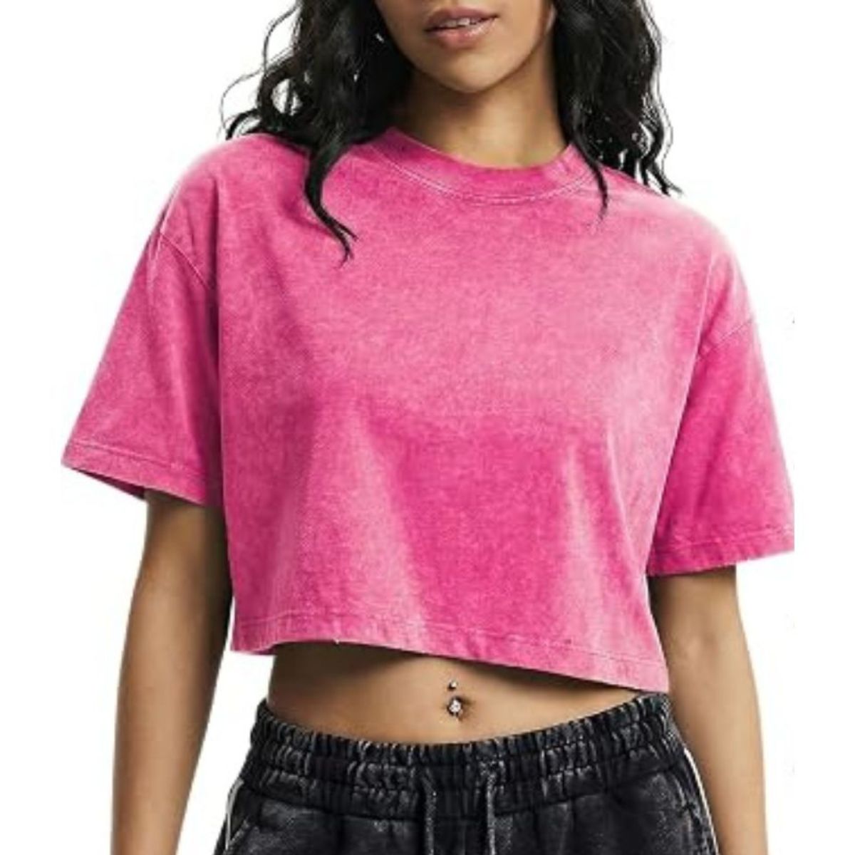 Women's Loose Fit Acid Wash Cropped Short Sleeve T-Shirt
