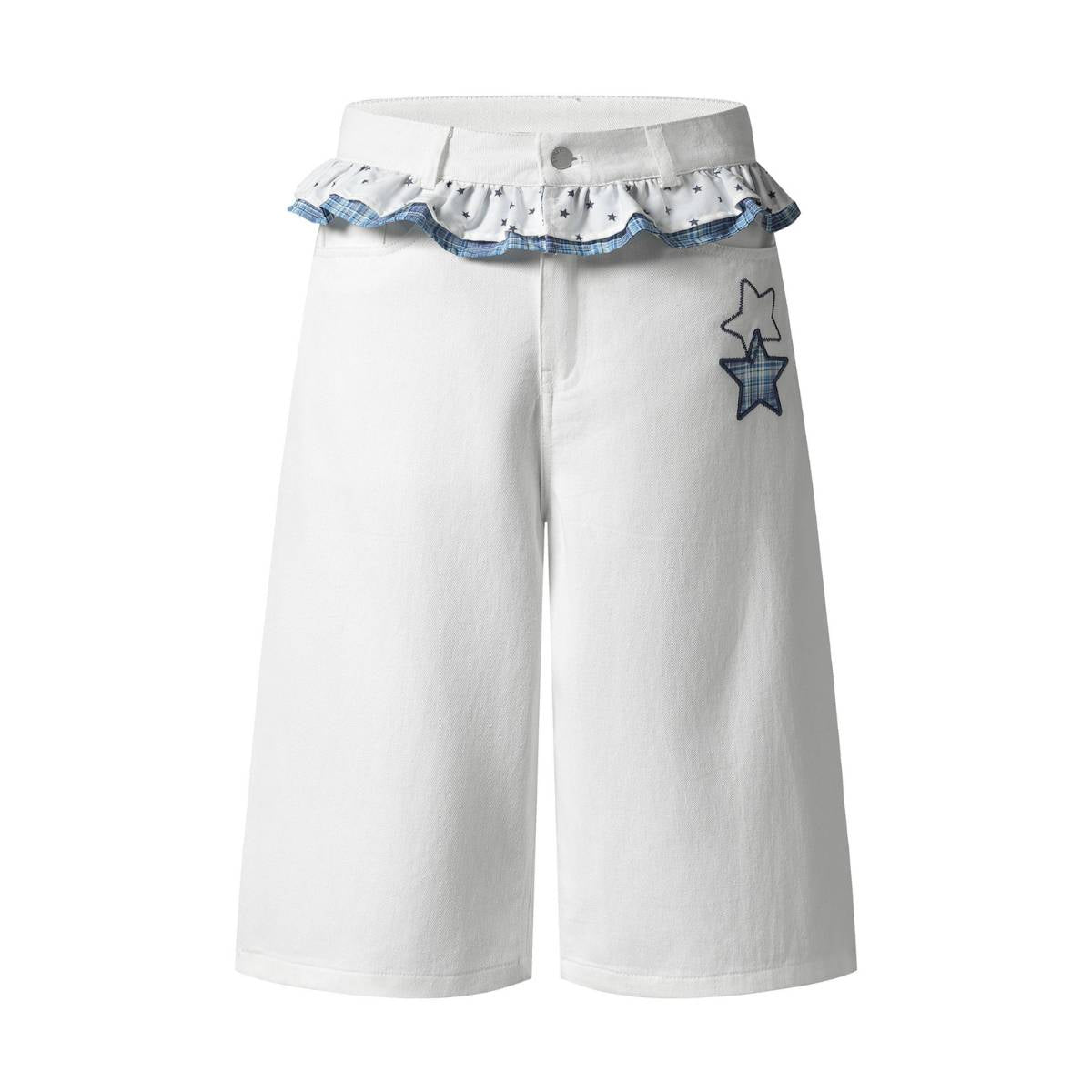 Bermudas de mezclilla desgastada con estampado de salpicaduras