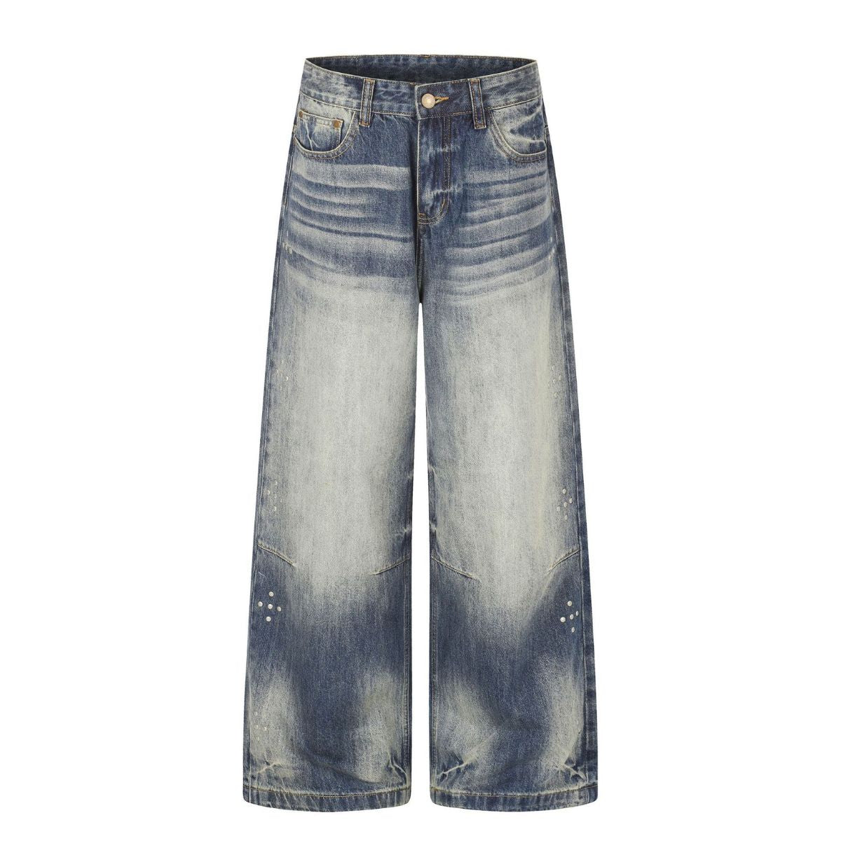 Washed Whiskering Wide Leg Vintage Denim Jeans