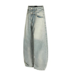 Men's Two-Tone Double Waist Denim Pants Washed Distressed Punk