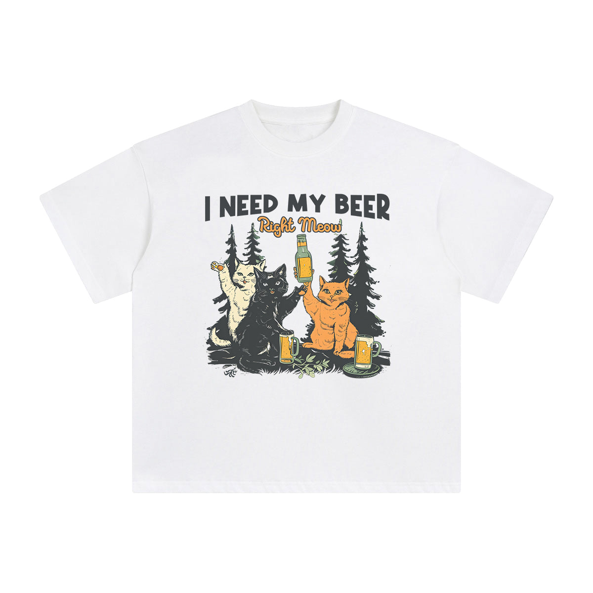 I Need My Beer Right Meow Graphic Tee-INNBLAC Fashion Apparel