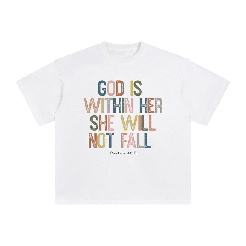 God Is Within Here She Will Not Fall Graphic Tee-INNBLAC Fashion Apparel