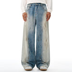 Paint Splatter Distressed Wide Leg Light Blue Jeans