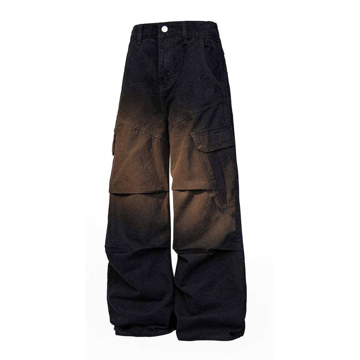 American Workwear Relaxed Solid Patchwork Wide-Leg Utility Cargo Pants