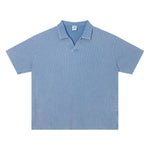 Retro Distressed Waffle Vintage Wash Polo T-Shirt
