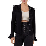 Knit Denim Button-Front Long Sleeve Shirt