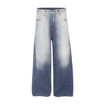 Washed Distressed Loose Fit Straight Denim Pants