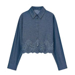 Women's French Fashion Hollow Embroidery Cropped Shirt