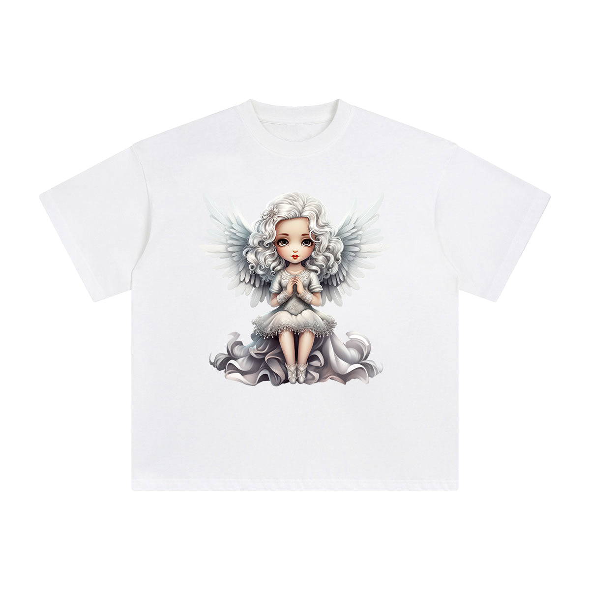 Silver Christmas Angel Graphic Tee-INNBLAC Fashion Apparel