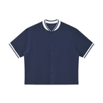 Short Sleeve Button‑Up Striped Baseball Cardigan