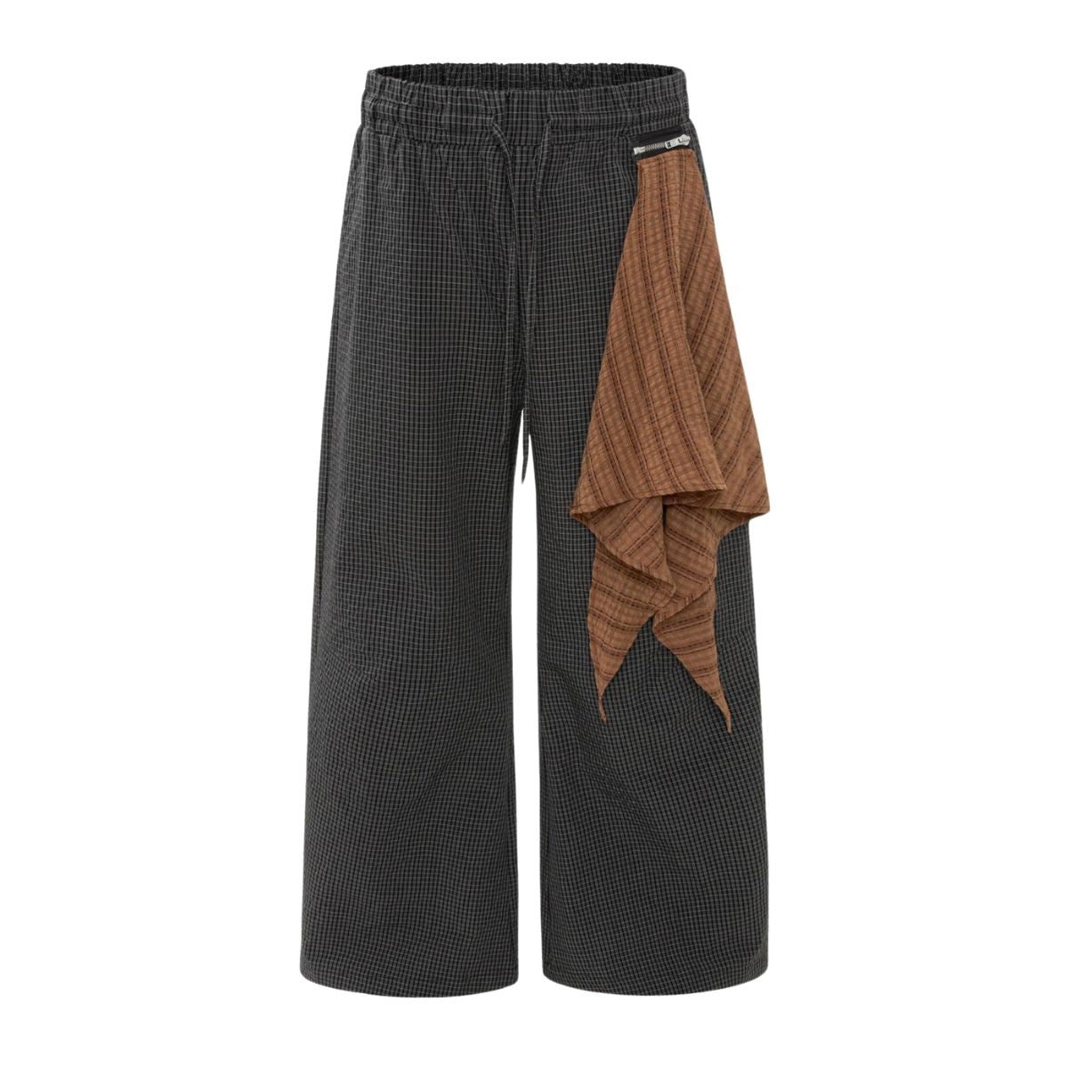 Striped Check Patchwork Relaxed Wide-Leg Lounge Pants