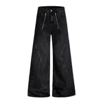 Men's Coated Curved Denim Pants Patchwork Pleated Loose Wide Leg