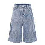 Vintage Washed Textured Denim Bermuda Shorts