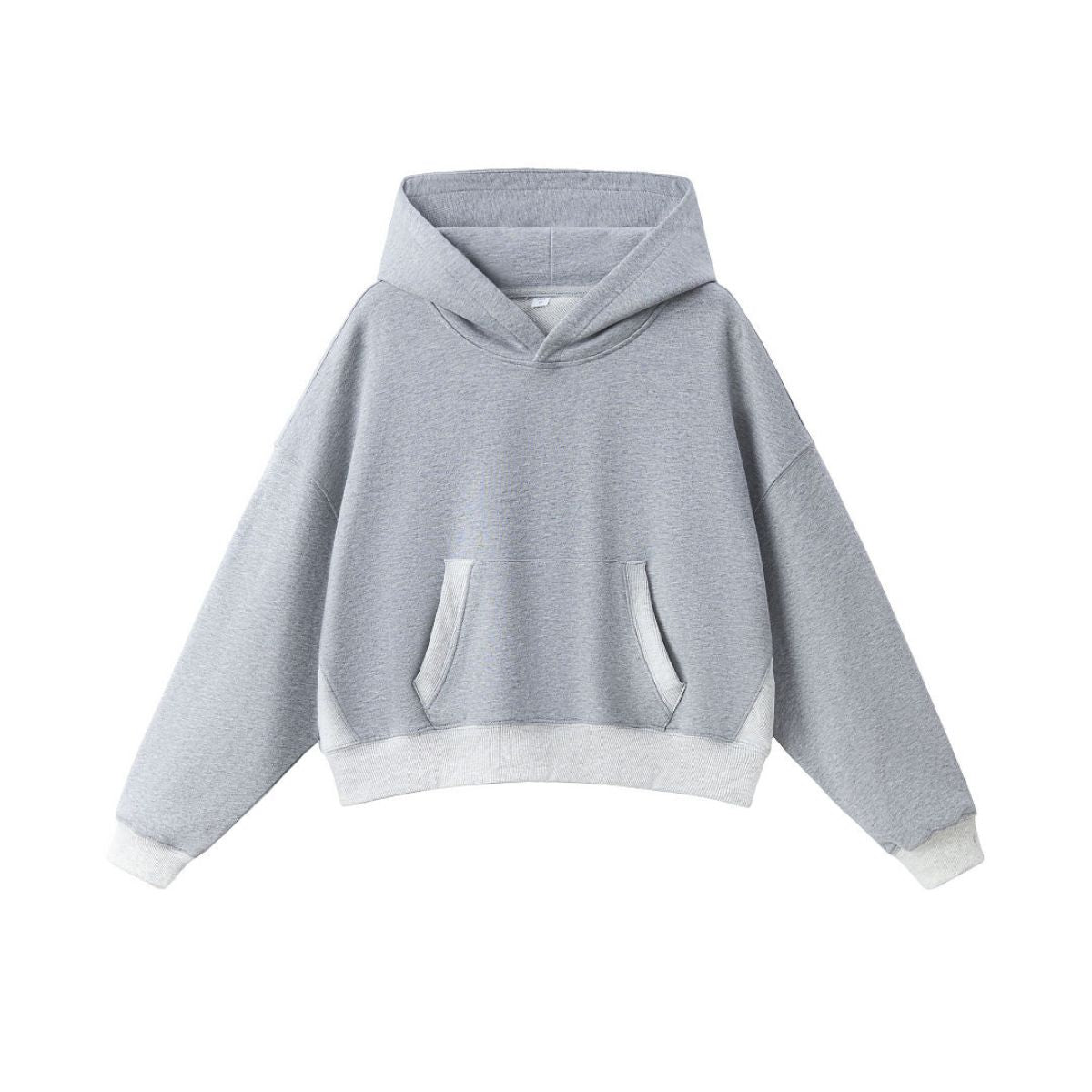 Boxy Cropped Color‑Block Cotton Hoodie