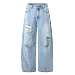 Wash Destroyed Pleated Baggy Jeans