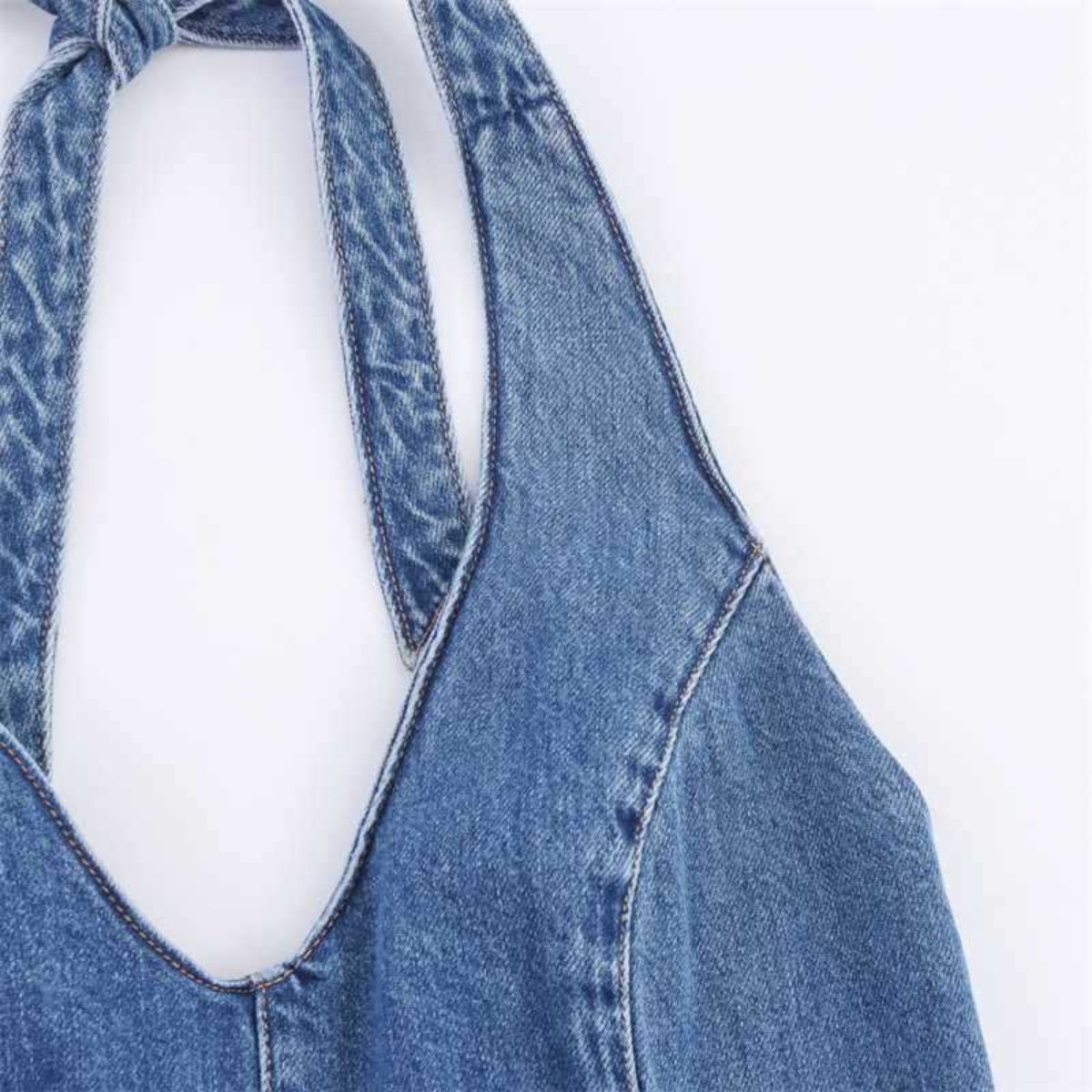 Self-Tied Halter Neck Denim Maxi Dress