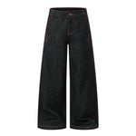 Embroidered Raw Denim Vintage Washed Loose Straight‑Leg Jeans