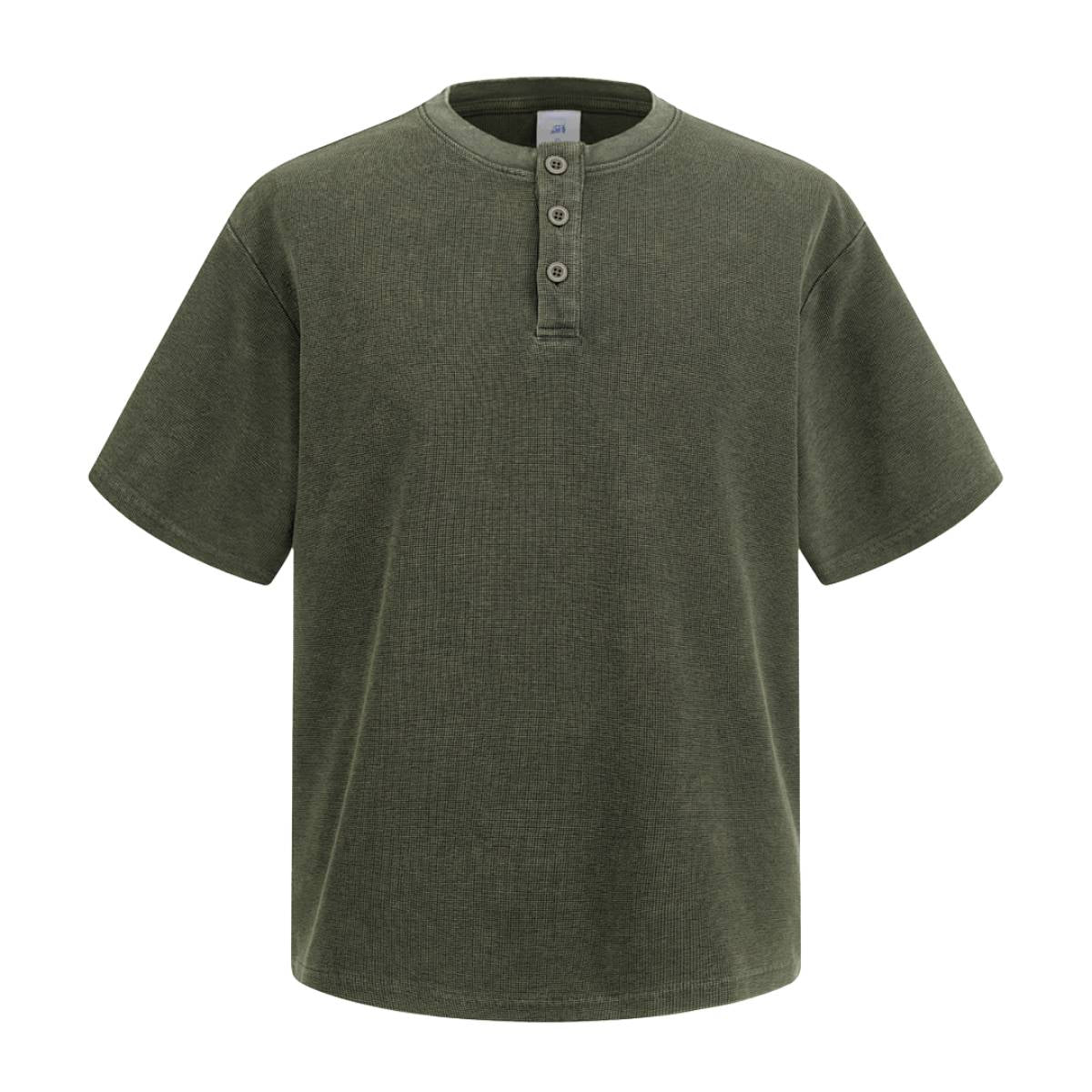 Casual Waffle Fabric Button Neck T-Shirt
