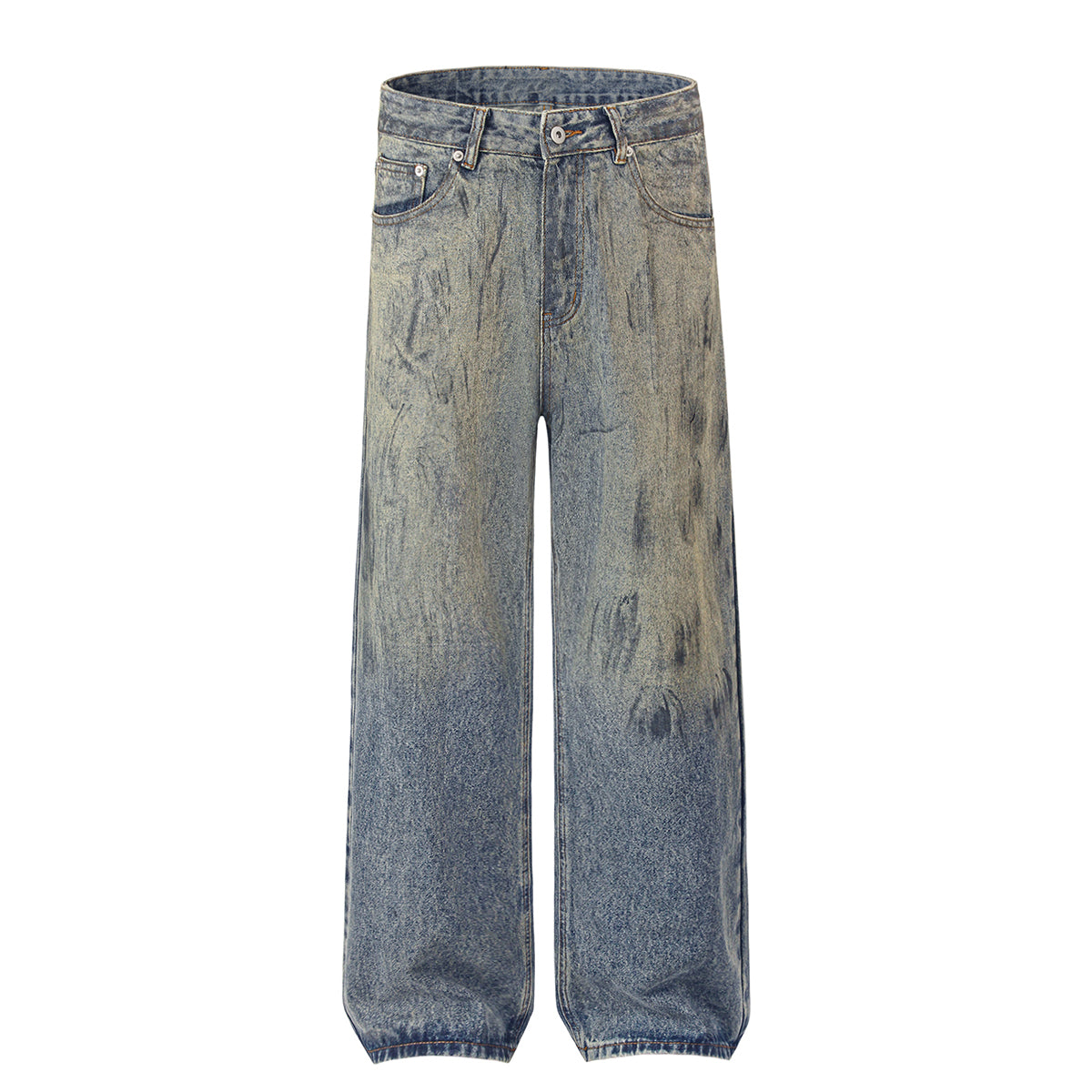 Faded Blue Vintage-Sanded Wide-Leg Jeans