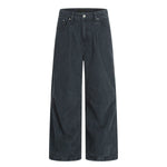 Men's Washed Punk Pleated Loose-Fit Casual Wide-Leg Denim Pants