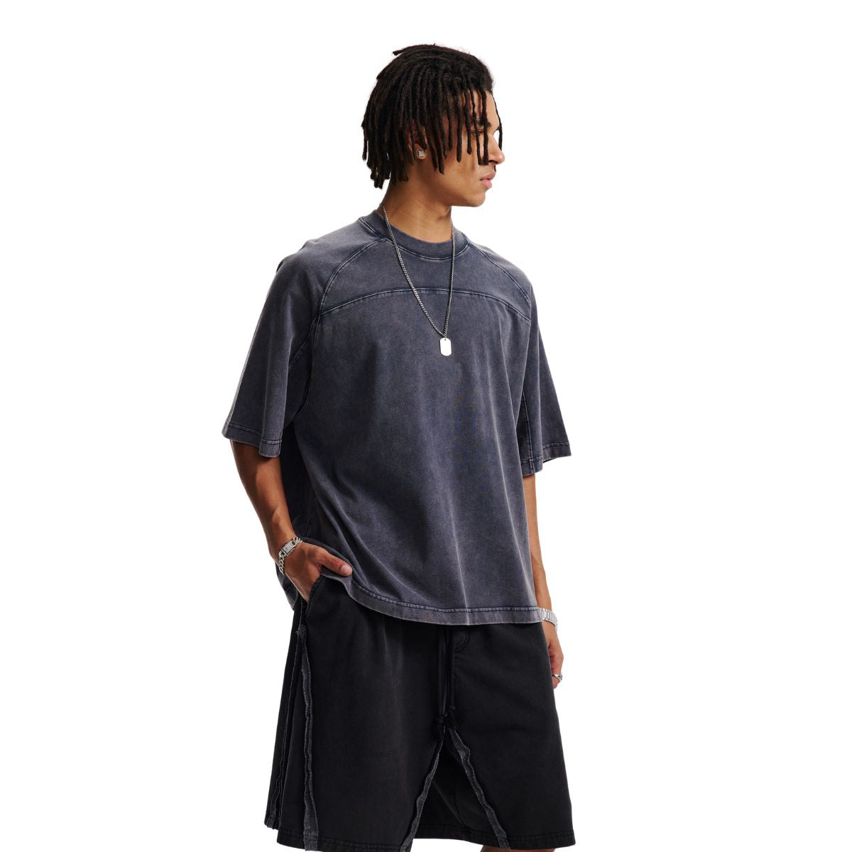 Camiseta vintage de algodón con patchwork lavado de 8.55 oz