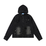 Unisex Retro Distressed Ripped Washed Denim Jacket with Hood