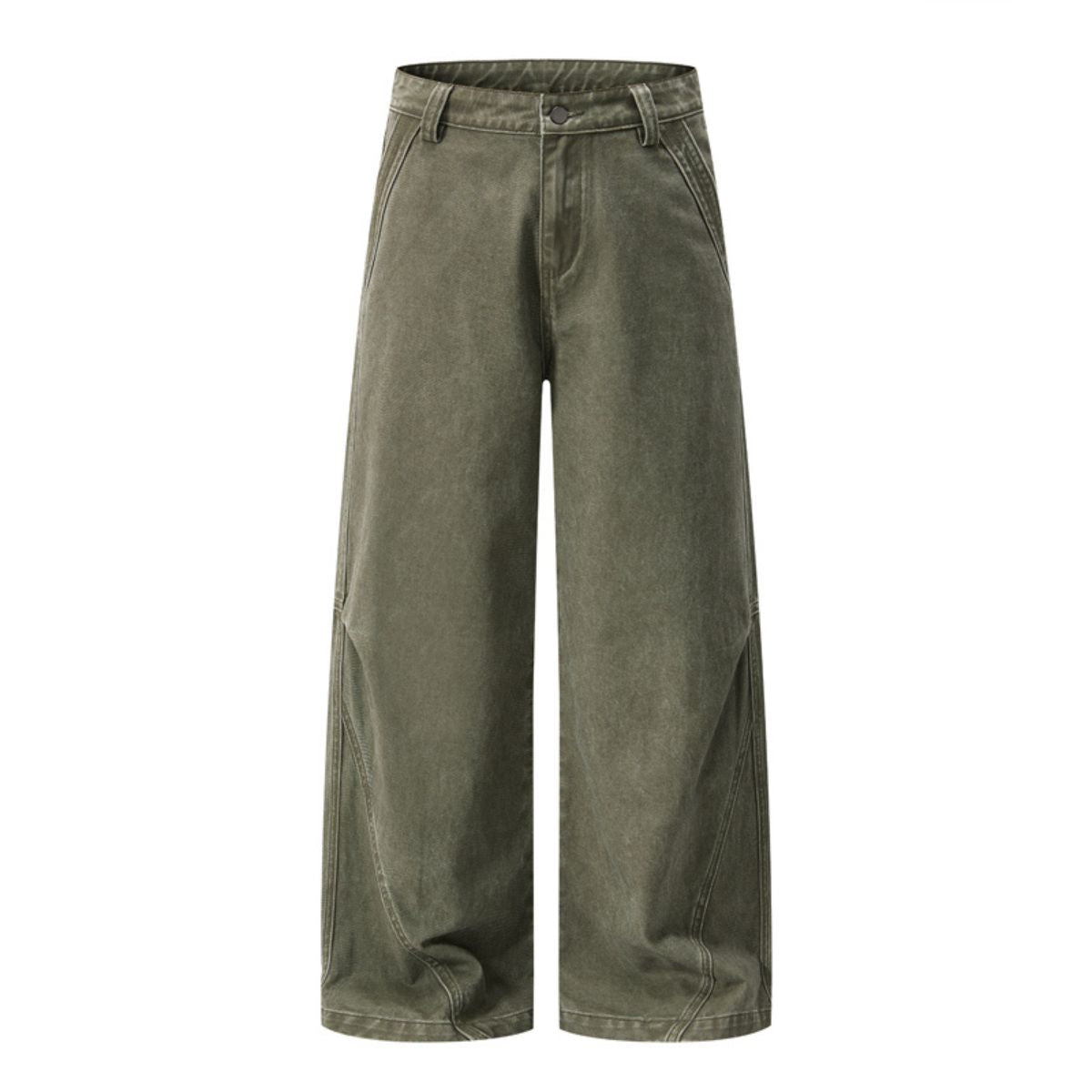 Vintage Washed Seam‑Detail Wide Leg Trousers