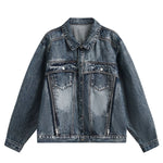 Zipper-embroidered Loose Retro Washed Denim Jacket