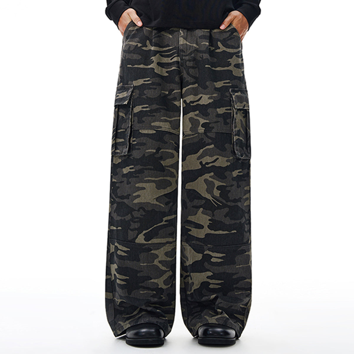 Camo Military Workwear Wide-Leg Cargo Utility Pants