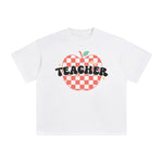 Teacher Checkered Apple Graphic Tee-INNBLAC Fashion Apparel