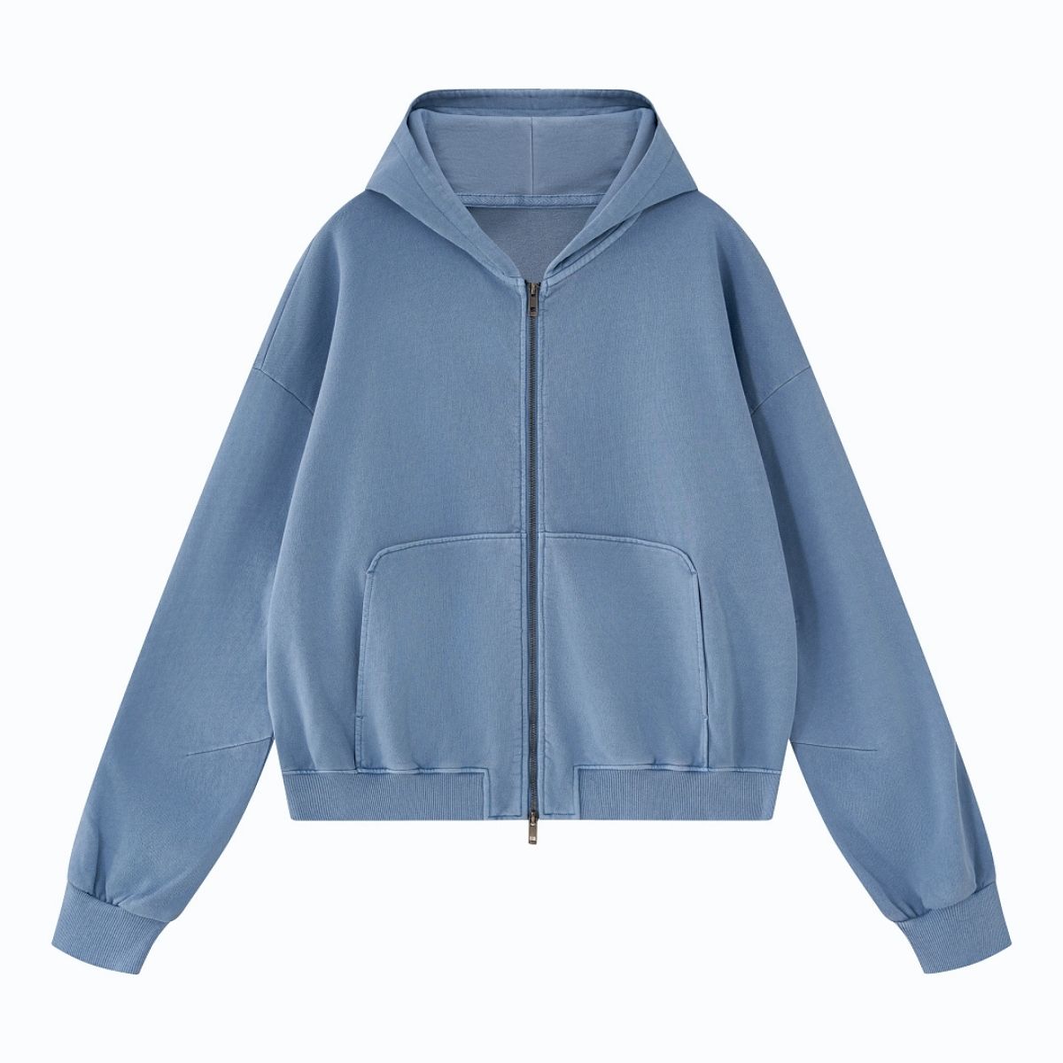 Vintage Washed Cotton Double‑Zip Hoodie