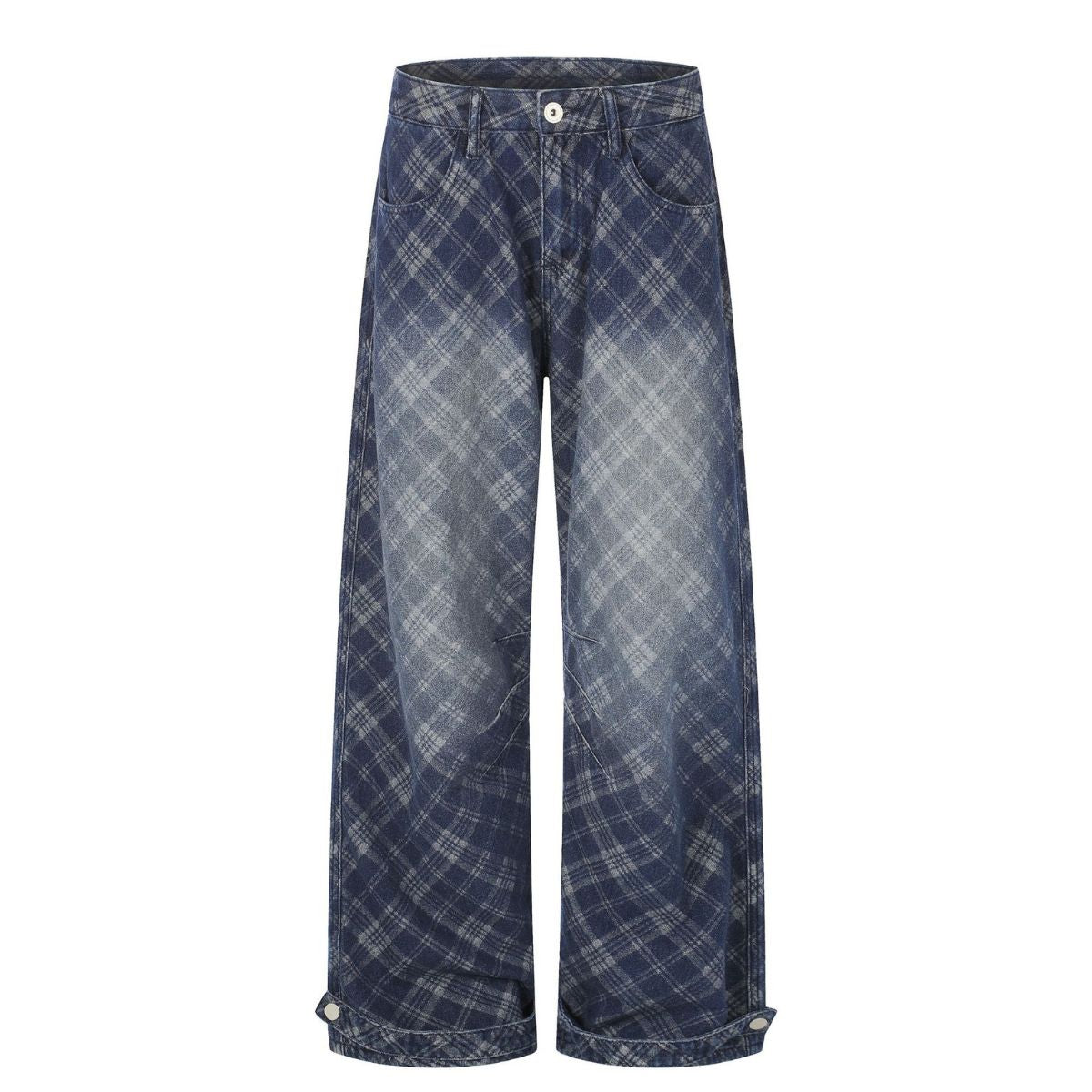 Washed Vintage Plaid Relaxed Retro Denim Jeans