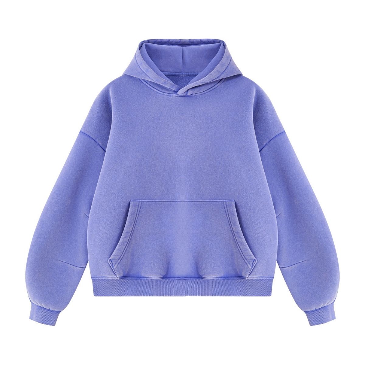 Vintage Washed Distressed Curved‑Sleeve Fleece‑Lined Hoodie