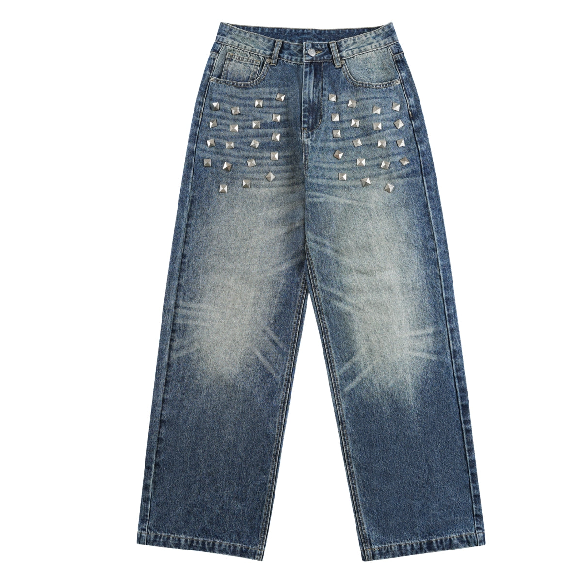 Vintage Blue Cat Whisker Studded Baggy Jeans