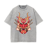 Oni Mask Mecha Washed Graphic Tee-INNBLAC Fashion Apparel