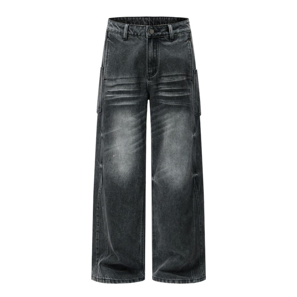 Gray Washed Workwear‑Style Wide‑Leg Jeans