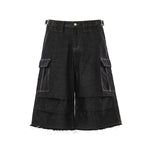 Raw Indigo Multi-Pocket Layered Denim Bermuda Shorts