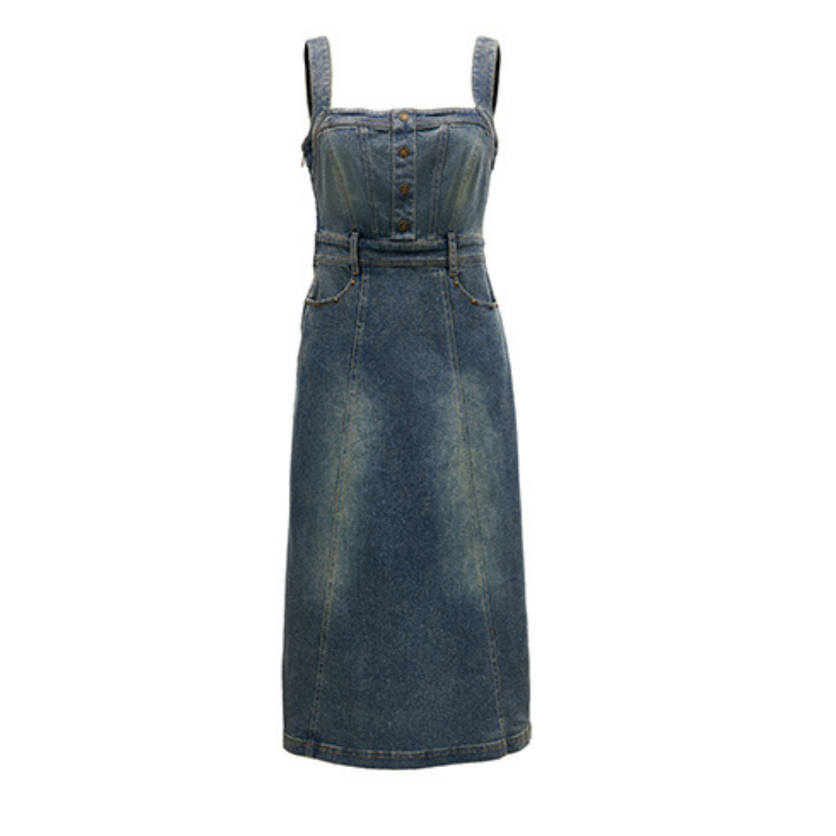 Women's Strappy Denim Midi Dress