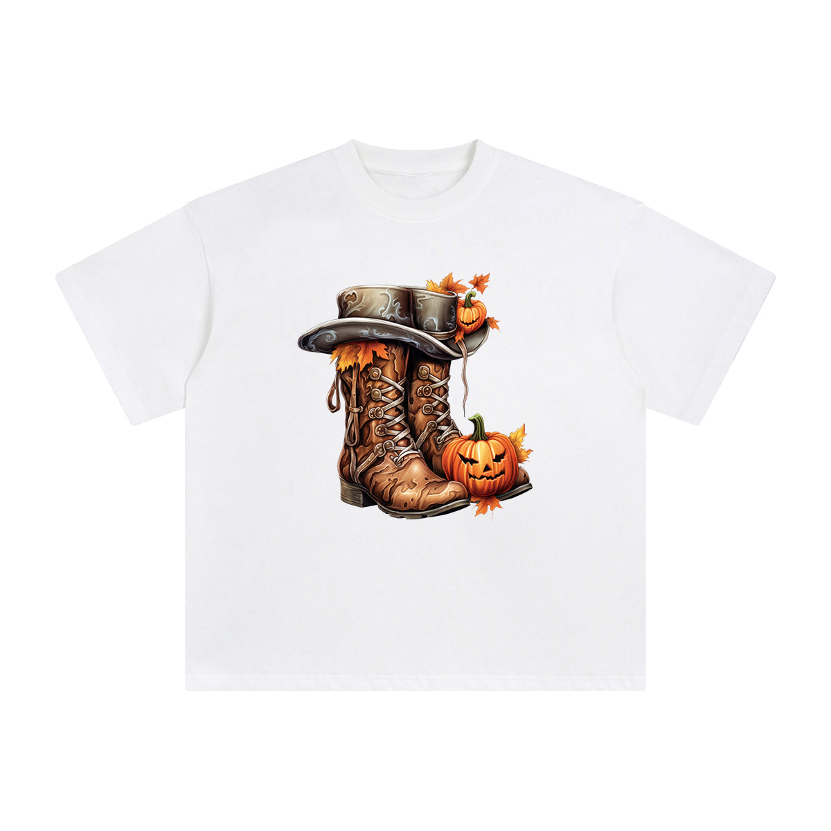 Boots And Pumpkin Graphic Tee-INNBLAC Fashion Apparel