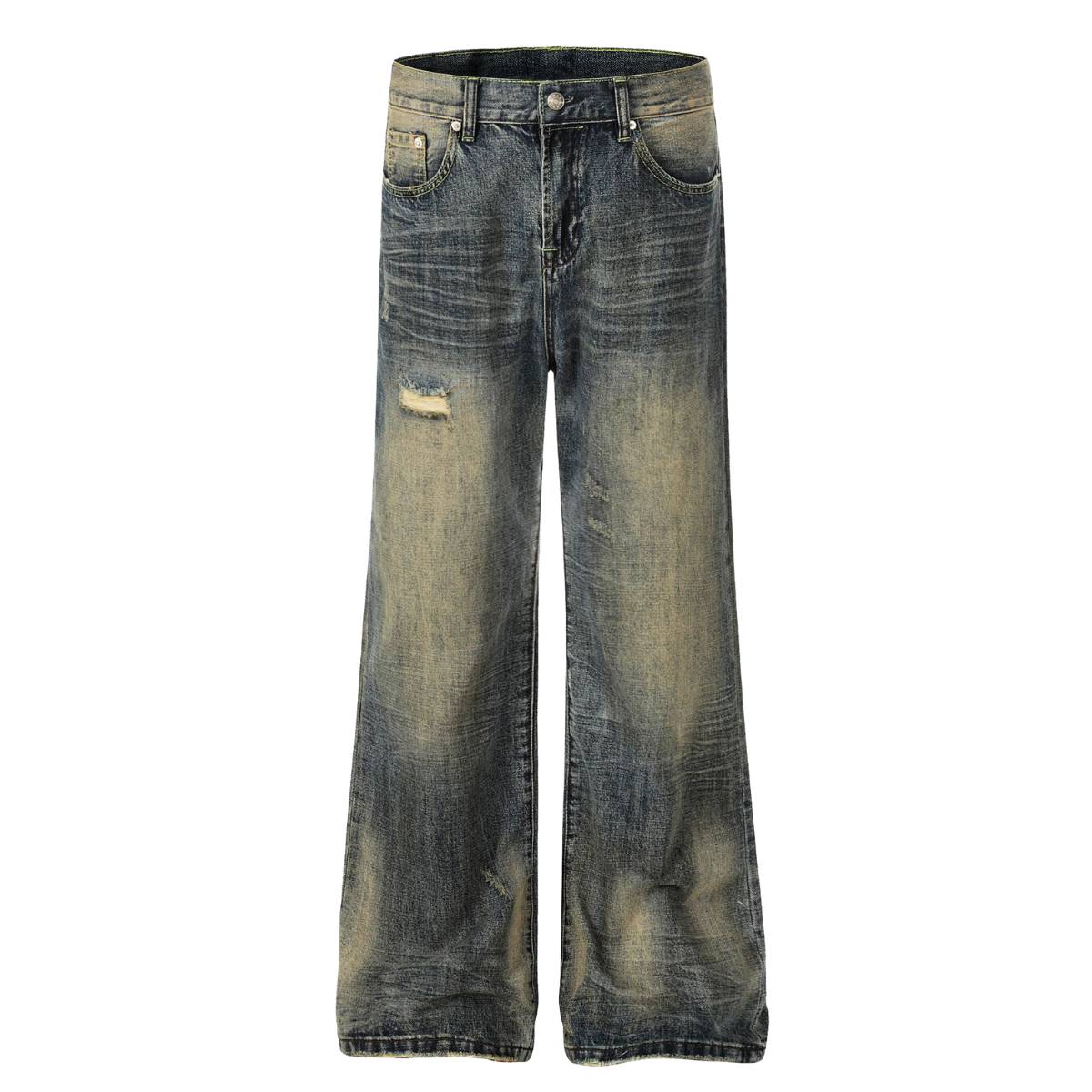 Vintage Heavy-Wash Ripped Deconstructed Baggy Wide-Leg Jeans