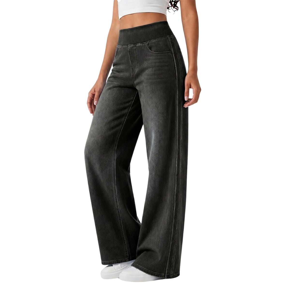 Women's Side Stripe Stretch Wide Leg Jeans