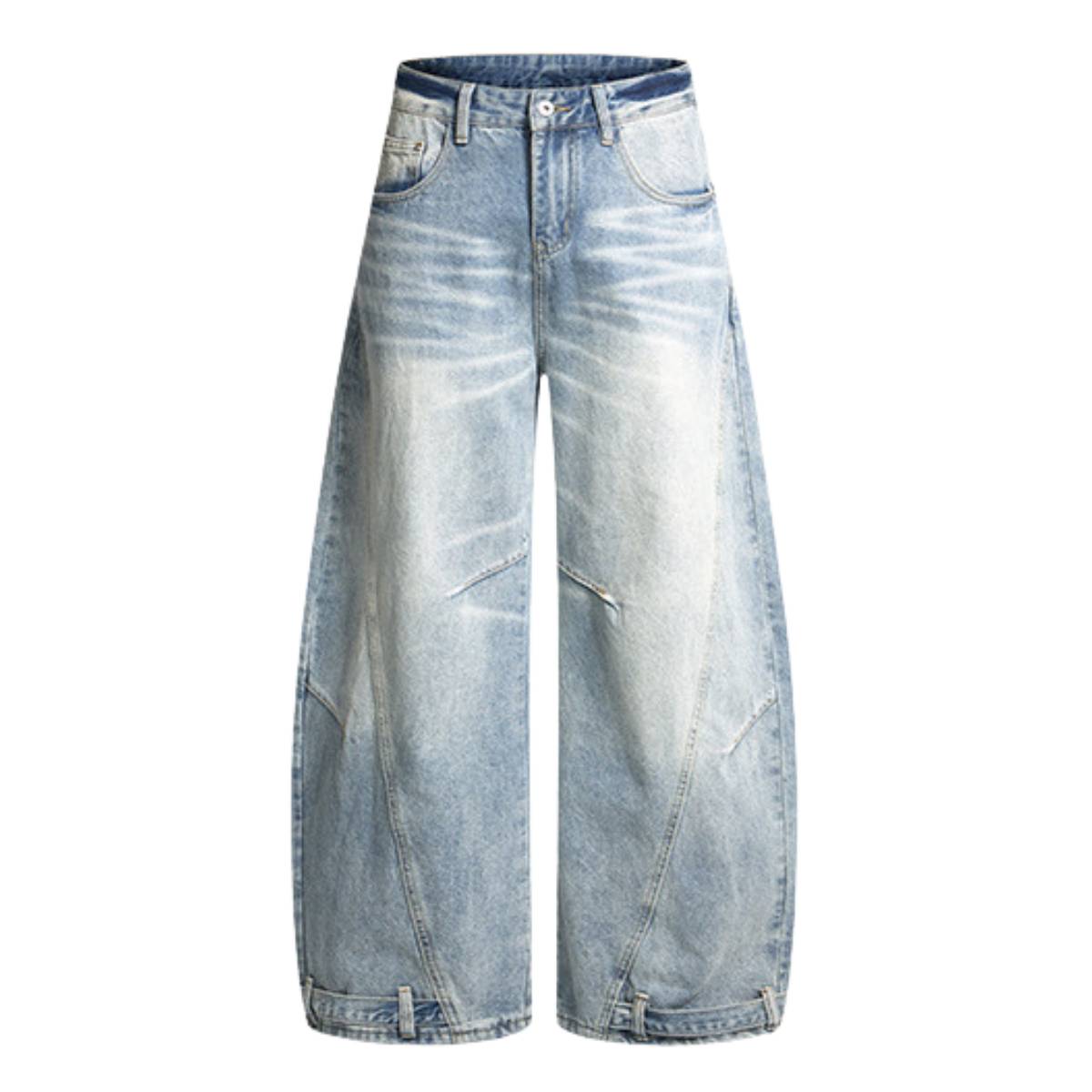 Gradient Washed Whiskered Relaxed Adjustable Hem Pants