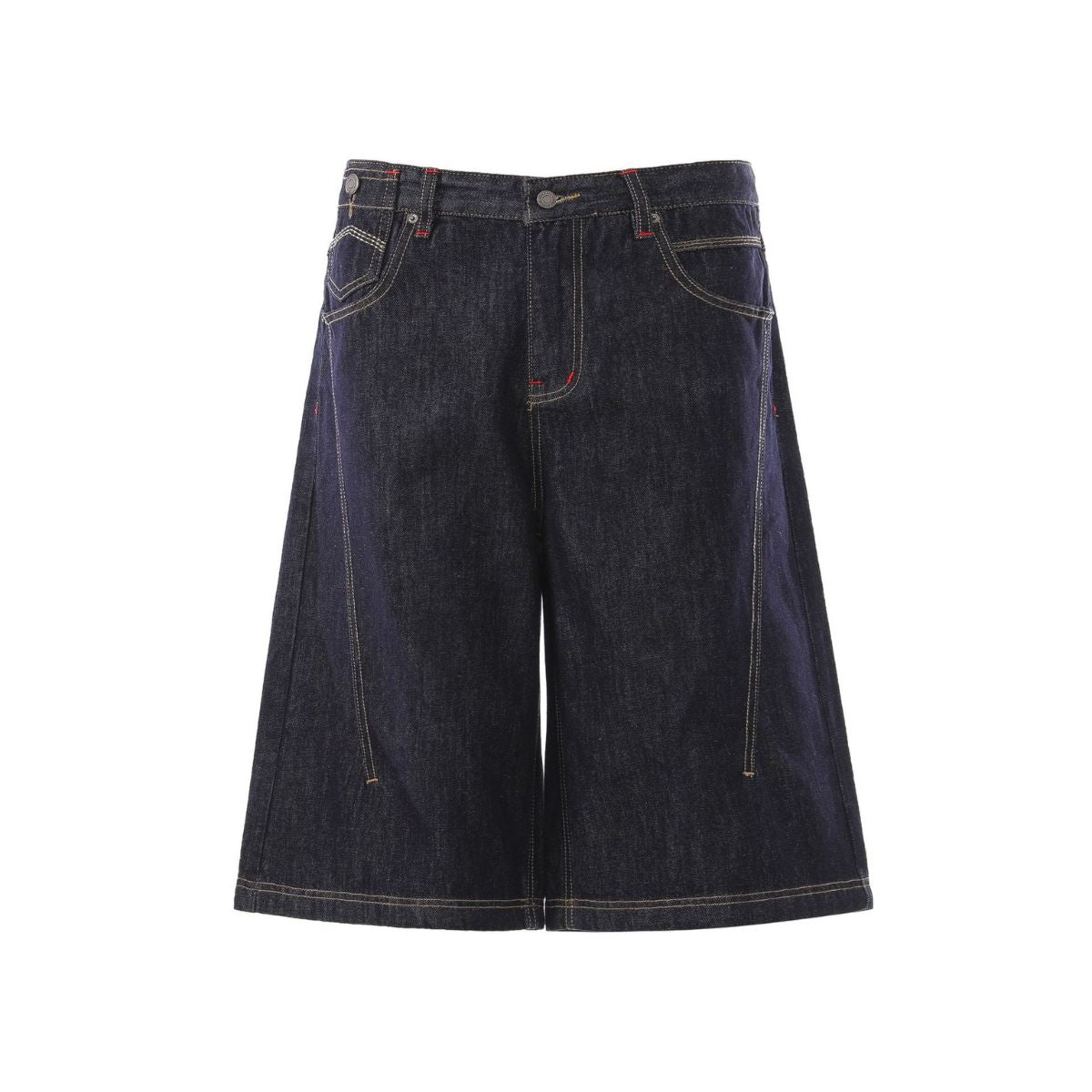 Deconstructed Embroidered Raw Denim Bermuda Shorts