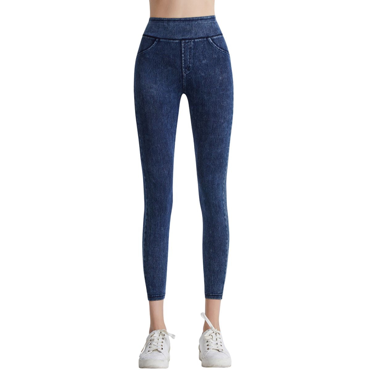 High Waisted Washed Denim Capri Leggings