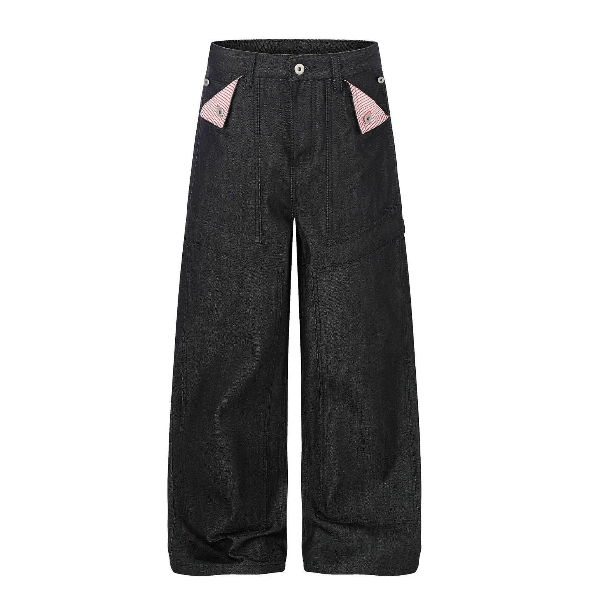 Raw Black Wide Leg Jeans with Utility Flap Pocket Detail