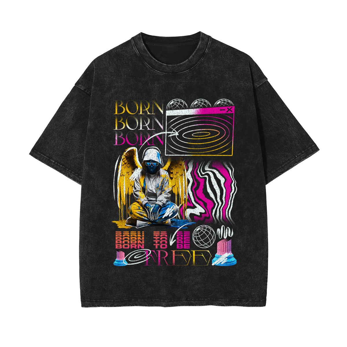 Born Streetwear Brutalism Graphic Washed Tee-INNBLAC Fashion Apparel