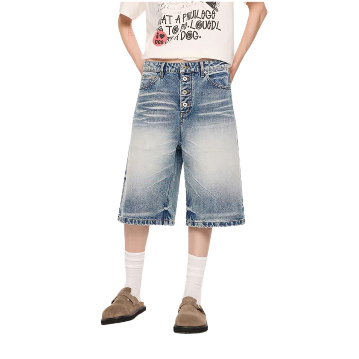 Bermudas con lavado vintage y salpicaduras de tinta