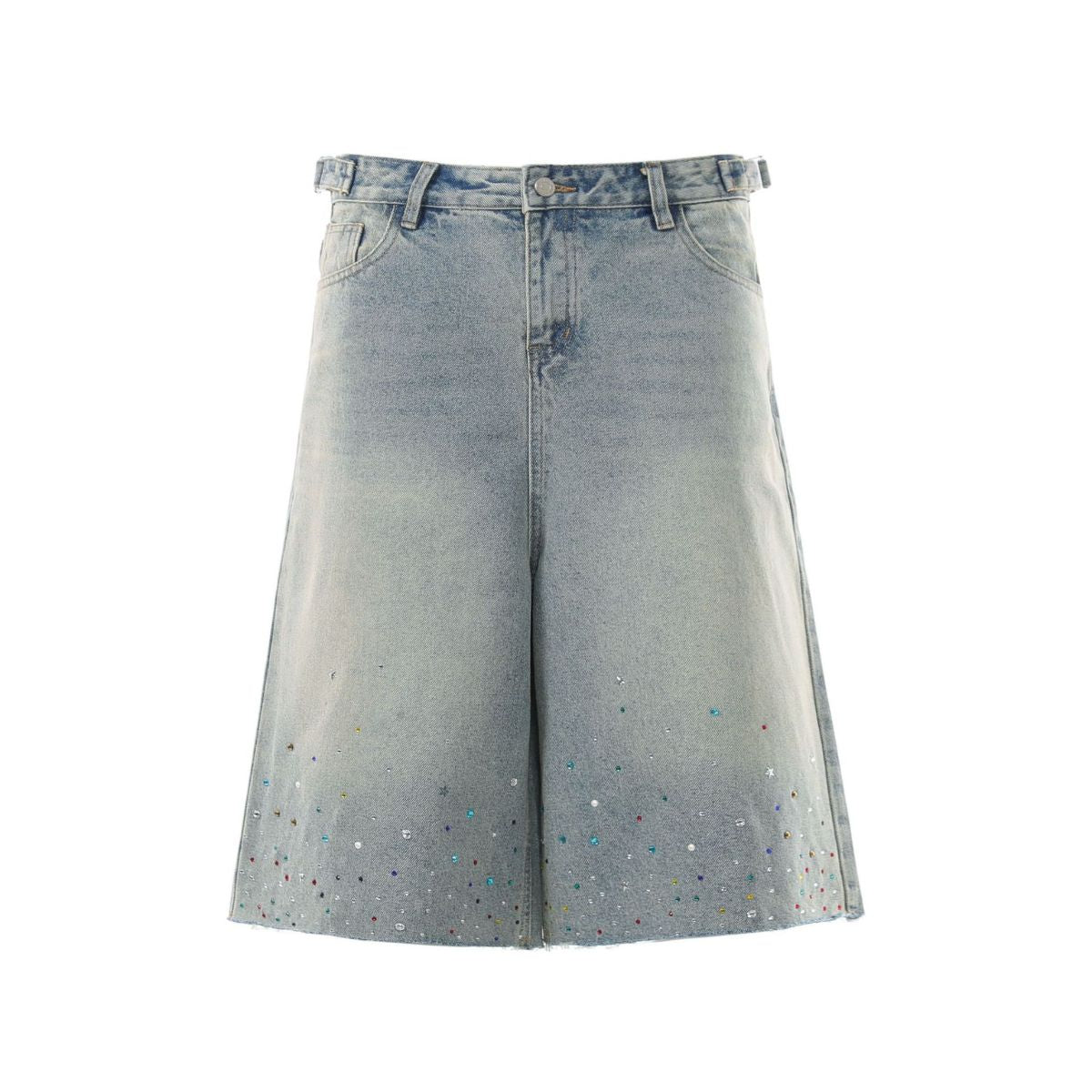 Vintage Washed Rhinestone Denim Bermuda Shorts