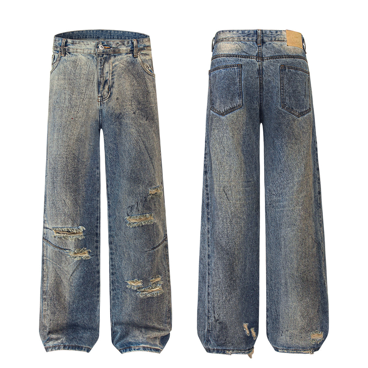 Vintage Distressed Ripped Relaxed-Straight Jeans