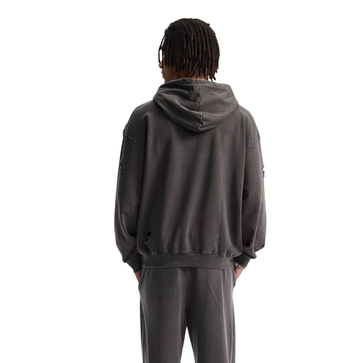 Sudadera con capucha desgastada y lavada a la piedra para hombre